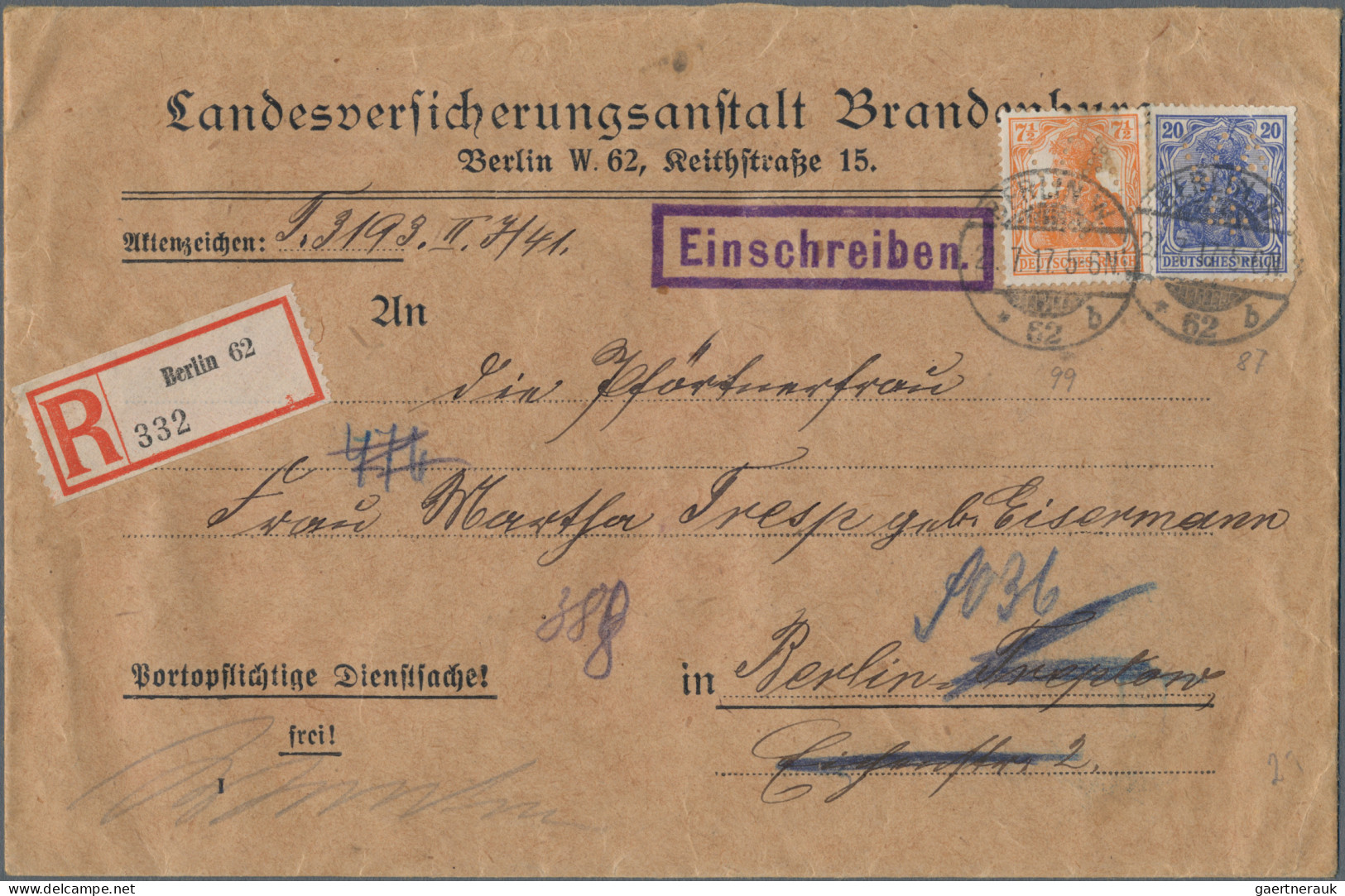 Deutsches Reich - Germania: 1910-1922 (ca), Germania-Ausgaben, Firmenlochungen, - Sammlungen