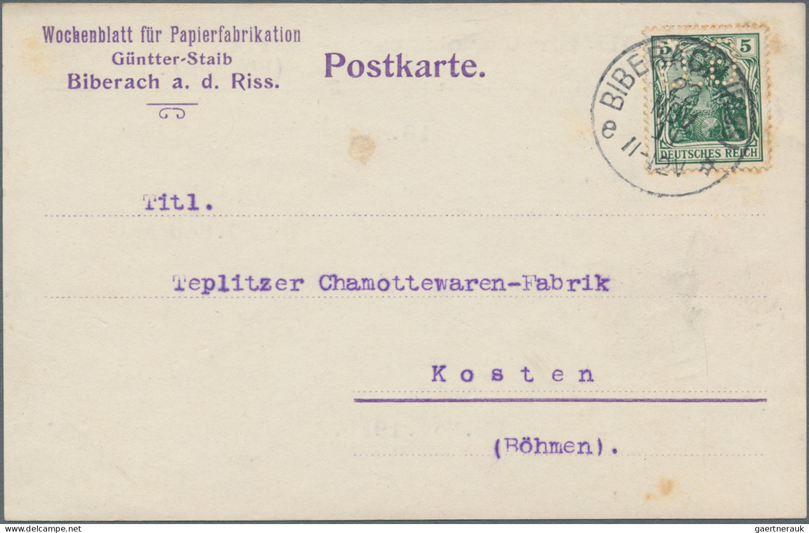 Deutsches Reich - Germania: 1910-1922 (ca), Germania-Ausgaben, Firmenlochungen,