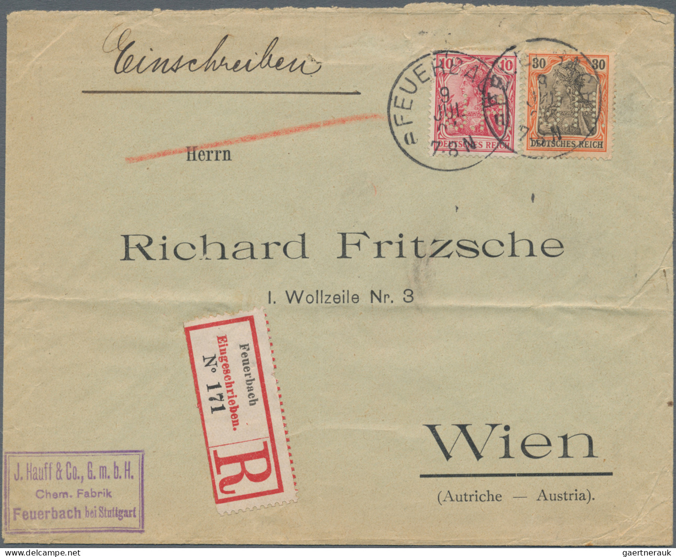 Deutsches Reich - Germania: 1910-1922 (ca), Germania-Ausgaben, Firmenlochungen,