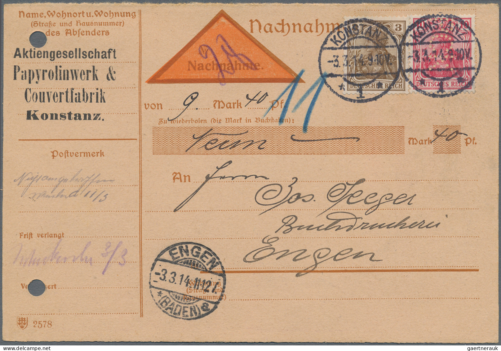 Deutsches Reich - Germania: 1910-1922 (ca), Germania-Ausgaben, Firmenlochungen,