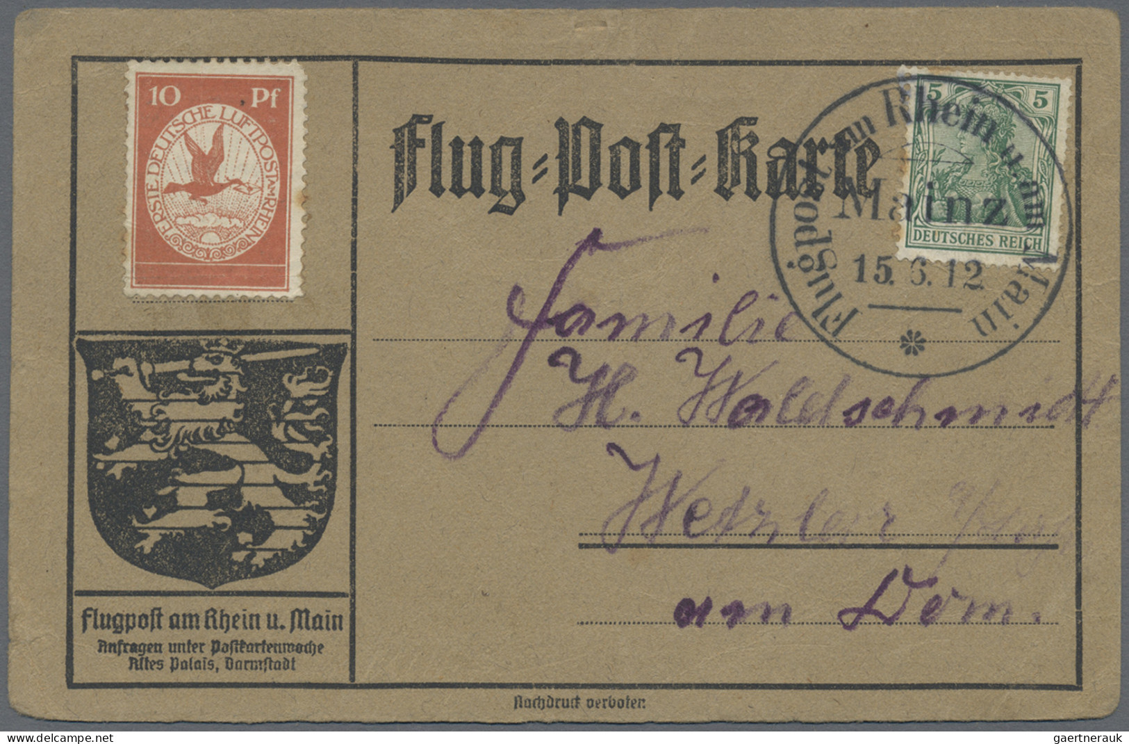 Deutsches Reich - Germania: 1912, Flugpost Rhein/Main, Partie Von Zehn Karten Mi - Collections