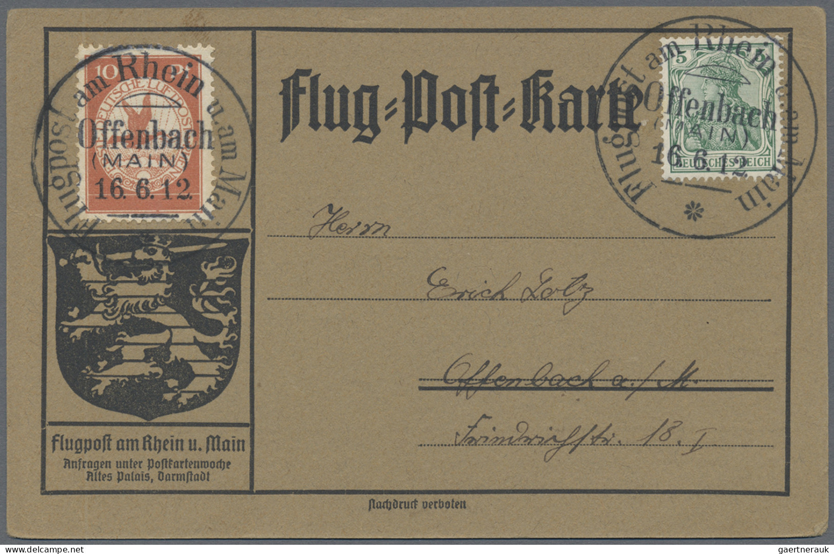 Deutsches Reich - Germania: 1912, Flugpost Rhein/Main, Partie von zehn Karten mi