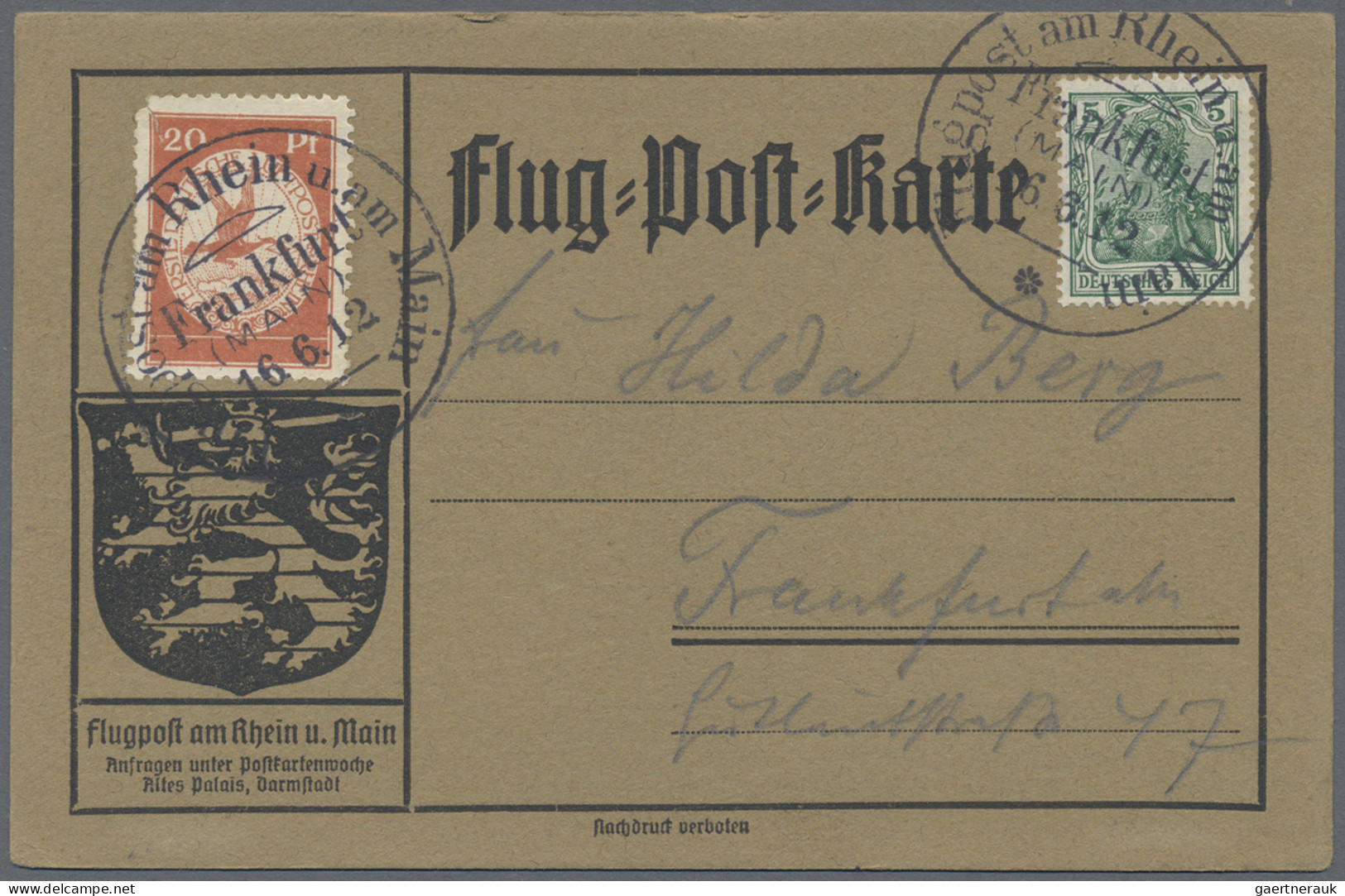 Deutsches Reich - Germania: 1912, Flugpost Rhein/Main, Partie von zehn Karten mi