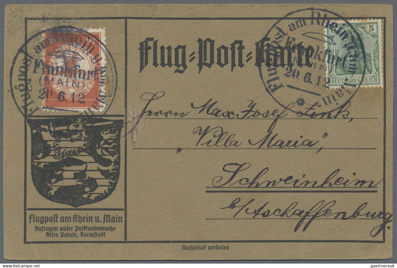 Deutsches Reich - Germania: 1912, Flugpost Rhein/Main, Partie von zehn Karten mi