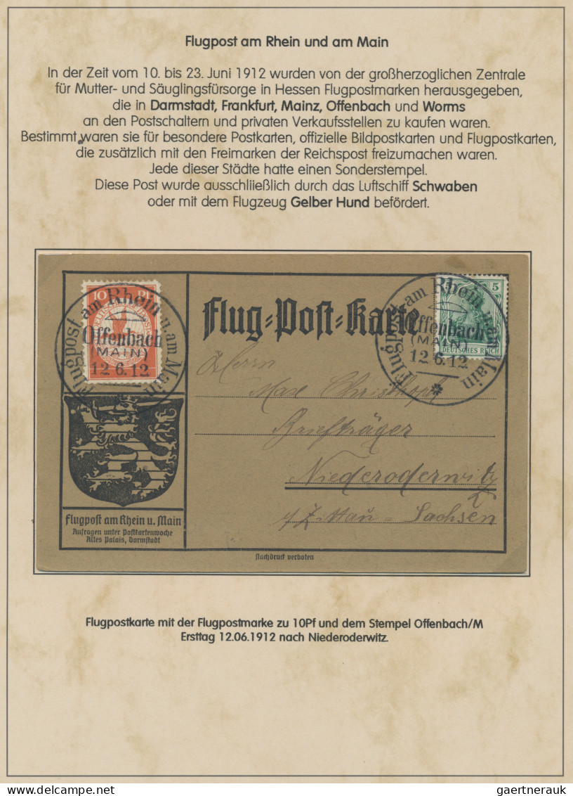 Deutsches Reich - Germania: 1912, Flugpost Rhein-Main, 10 Pfg. auf privater Post