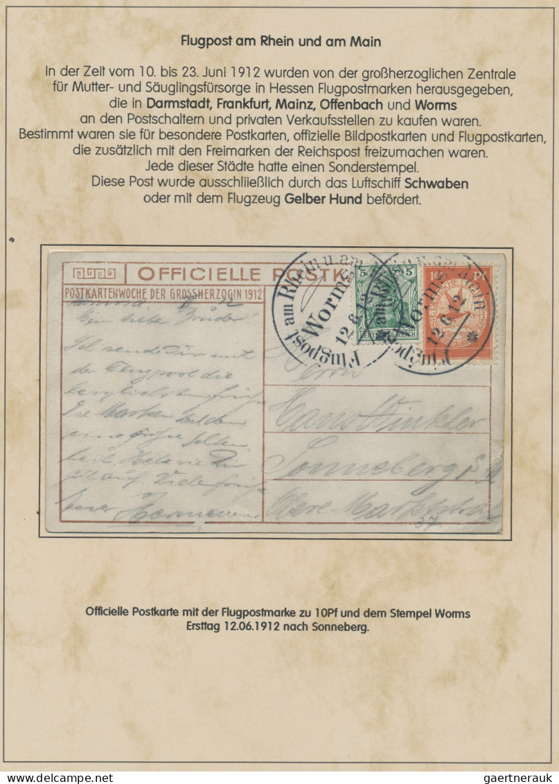 Deutsches Reich - Germania: 1912, Flugpost Rhein-Main, 10 Pfg. auf privater Post