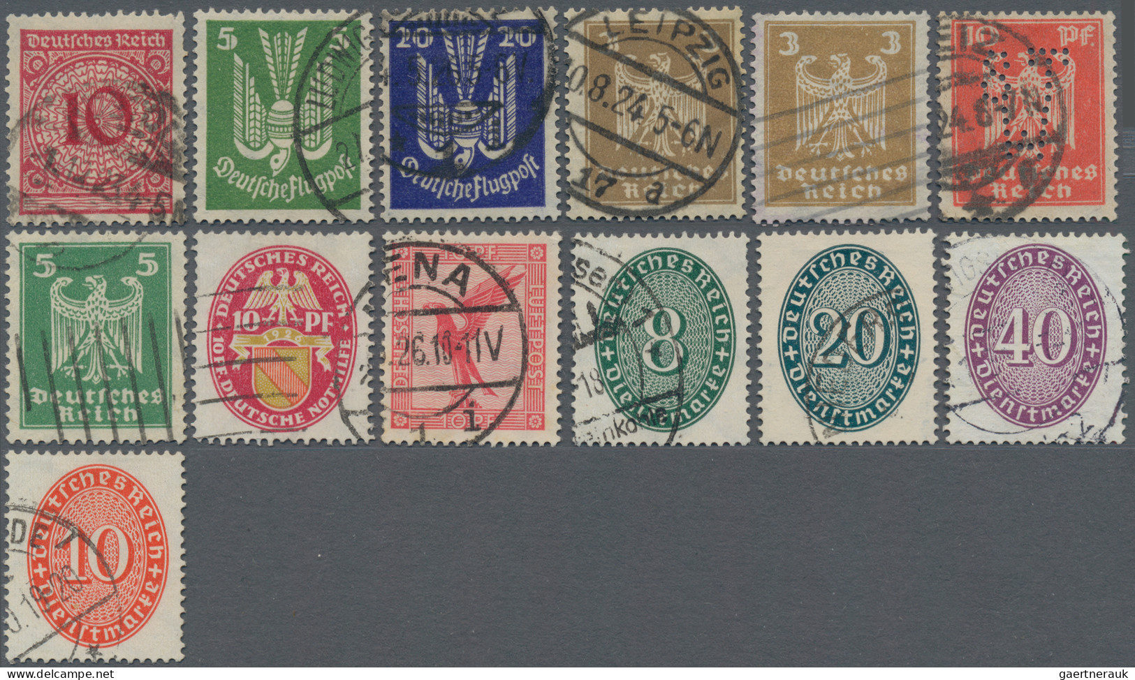 Deutsches Reich - Weimar: 1923/1932, Gestempelte Partie Von 13 Marken, Alles Typ - Collections