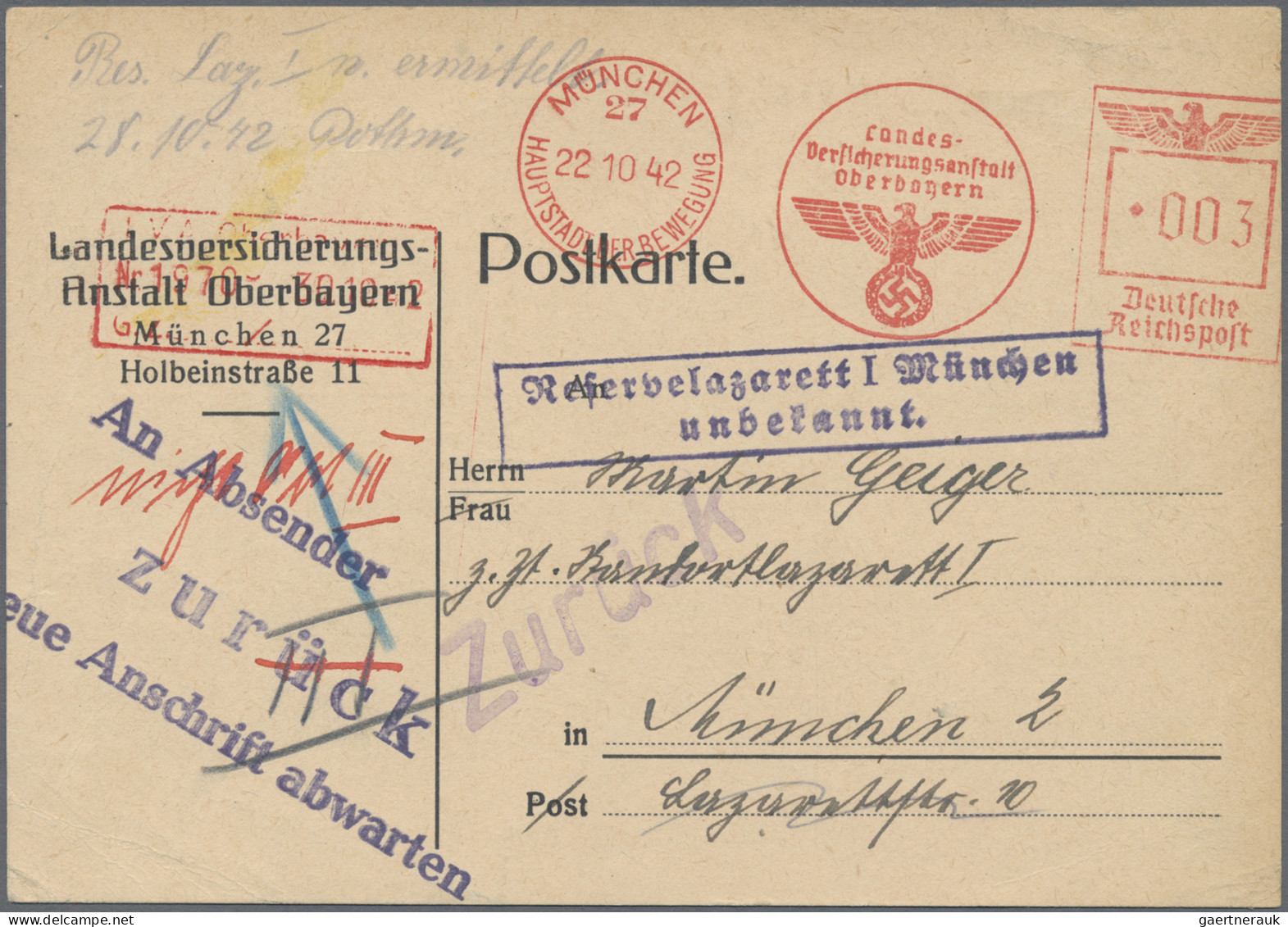 Deutsches Reich - 3. Reich: 1934/1944, Partie von ca. 50 Bedarfs-Karten/-Briefen