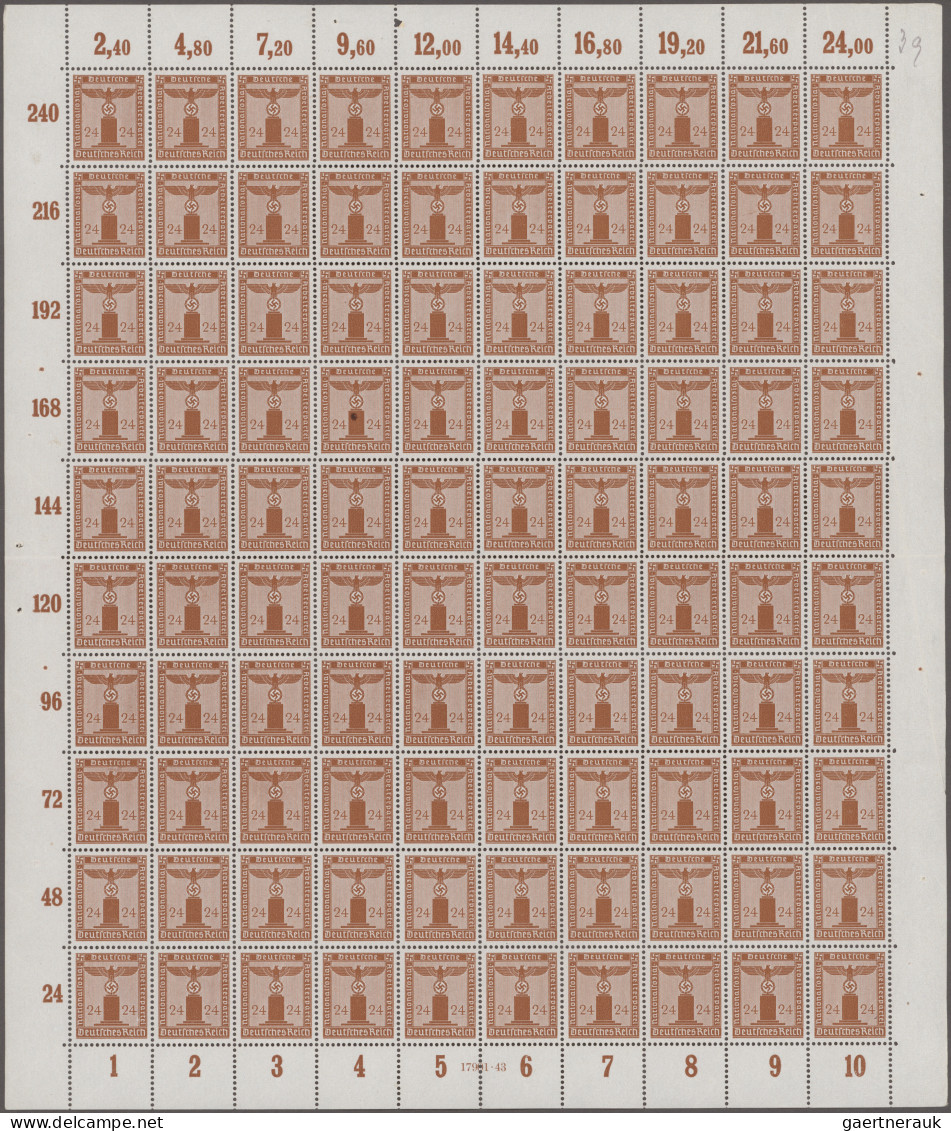 Deutsches Reich - Dienstmarken: 1938/42, 8 Komplette 100er-Bogen In Etwas Unters - Dienstmarken