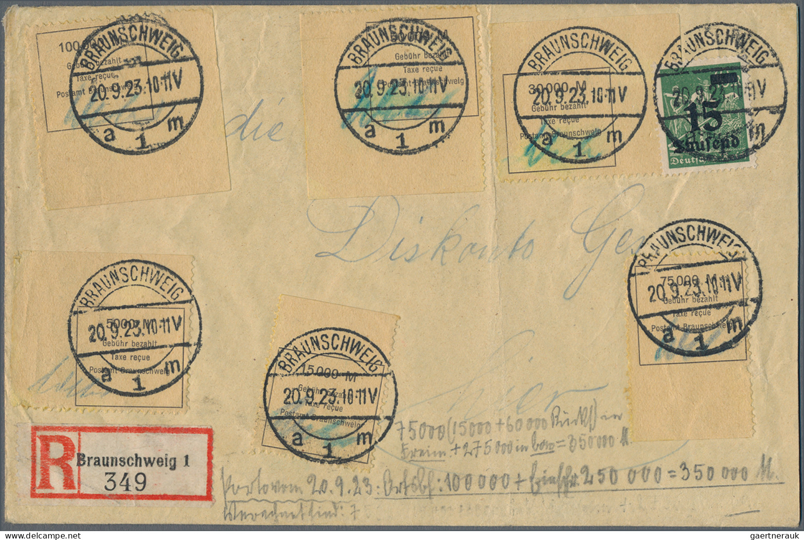 Deutsches Reich - Lokalausgaben 1918/23: BRAUNSCHWEIG: 1923, 5 Belege Mit Gebühr - Cartas & Documentos