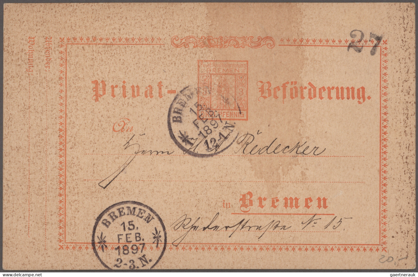 Deutsches Reich - Privatpost (Stadtpost): BREMEN/B,Posten Mit über 200 Dubletten - Correos Privados & Locales