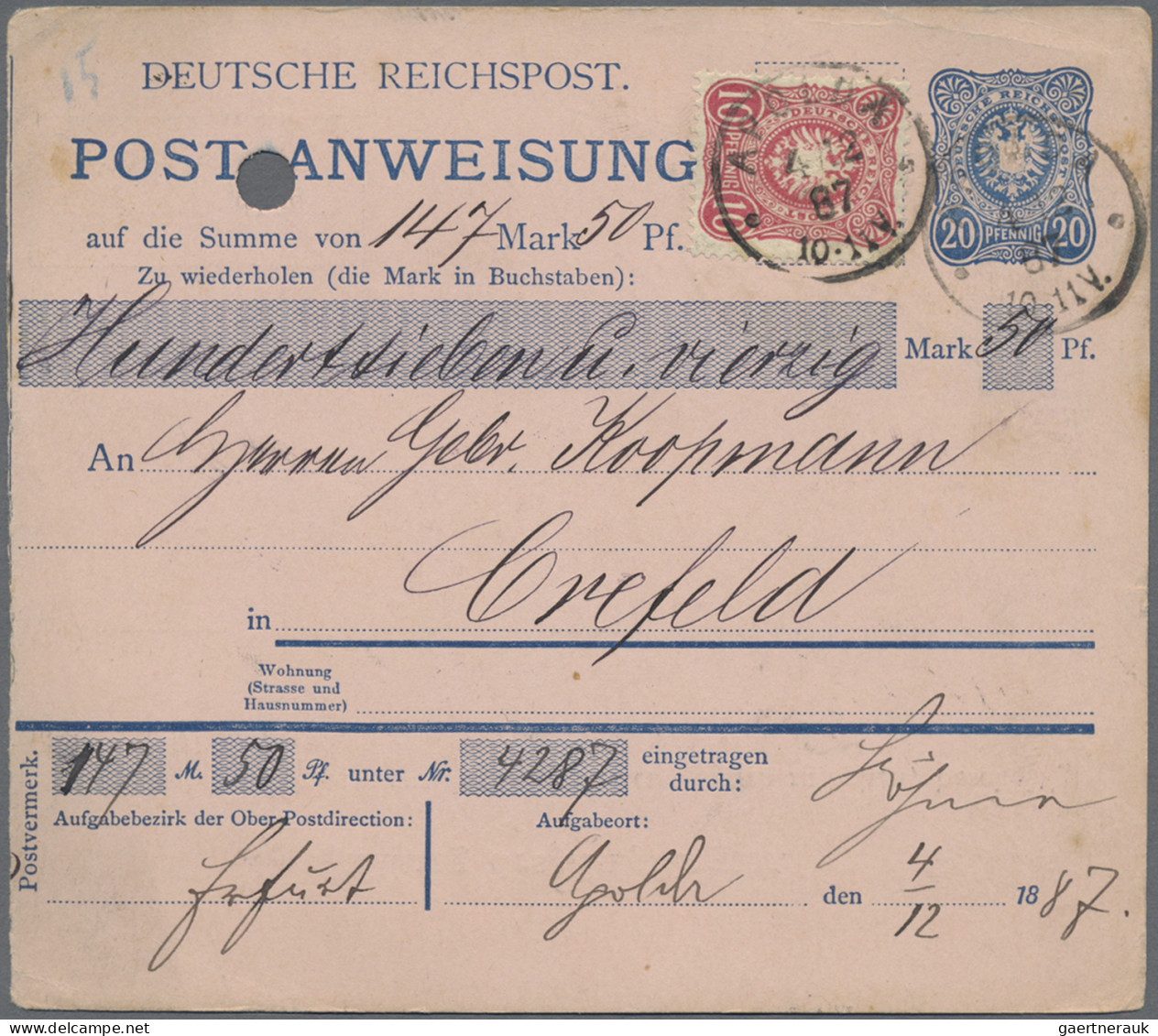 Deutsches Reich - Ganzsachen: 1883/1889, Lot Von Sechs Auffrankierten Ganzsachen - Sonstige & Ohne Zuordnung