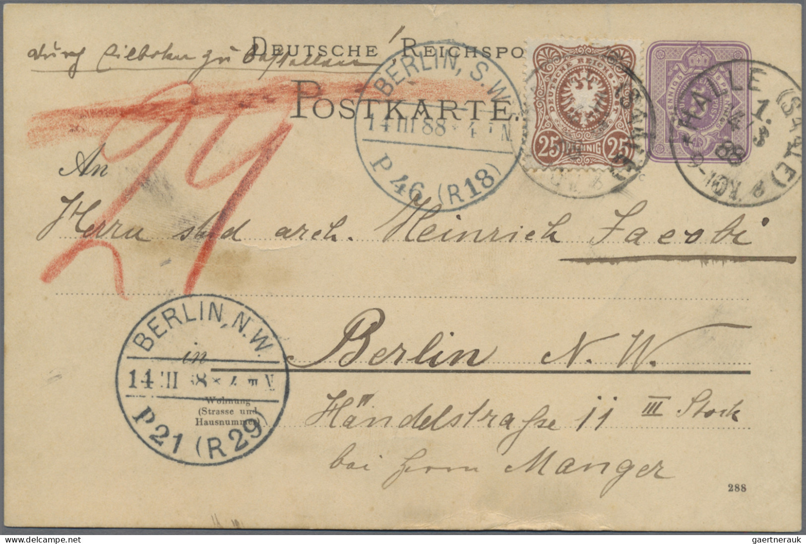 Deutsches Reich - Ganzsachen: 1888, Drei Auffrankierte Ganzsachenkarten: RP6 Mit - Autres & Non Classés