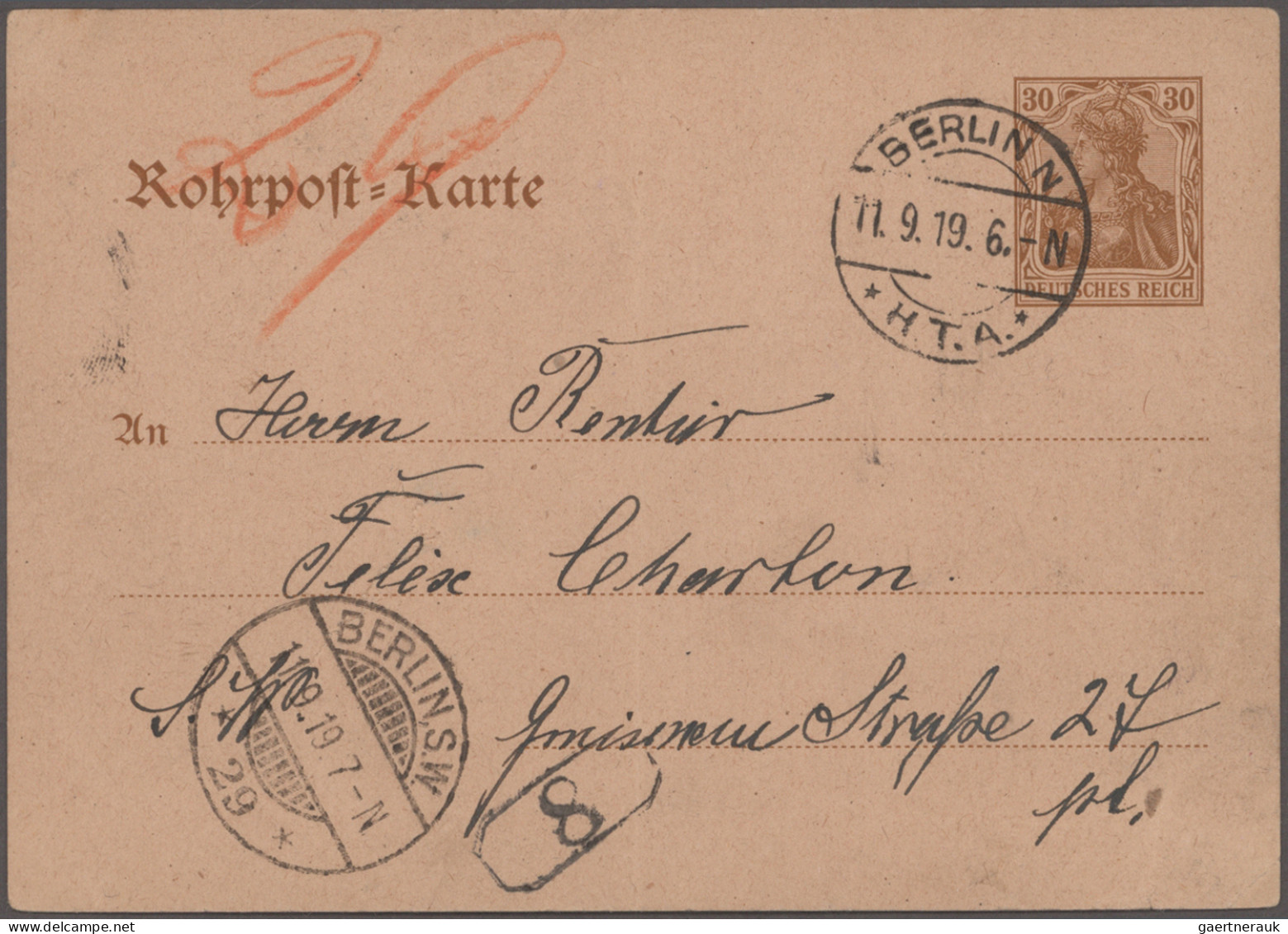 Deutsches Reich - Ganzsachen: 1902/1920, Lot Von Drei Gebrauchten Rohrpostkarten - Sonstige & Ohne Zuordnung