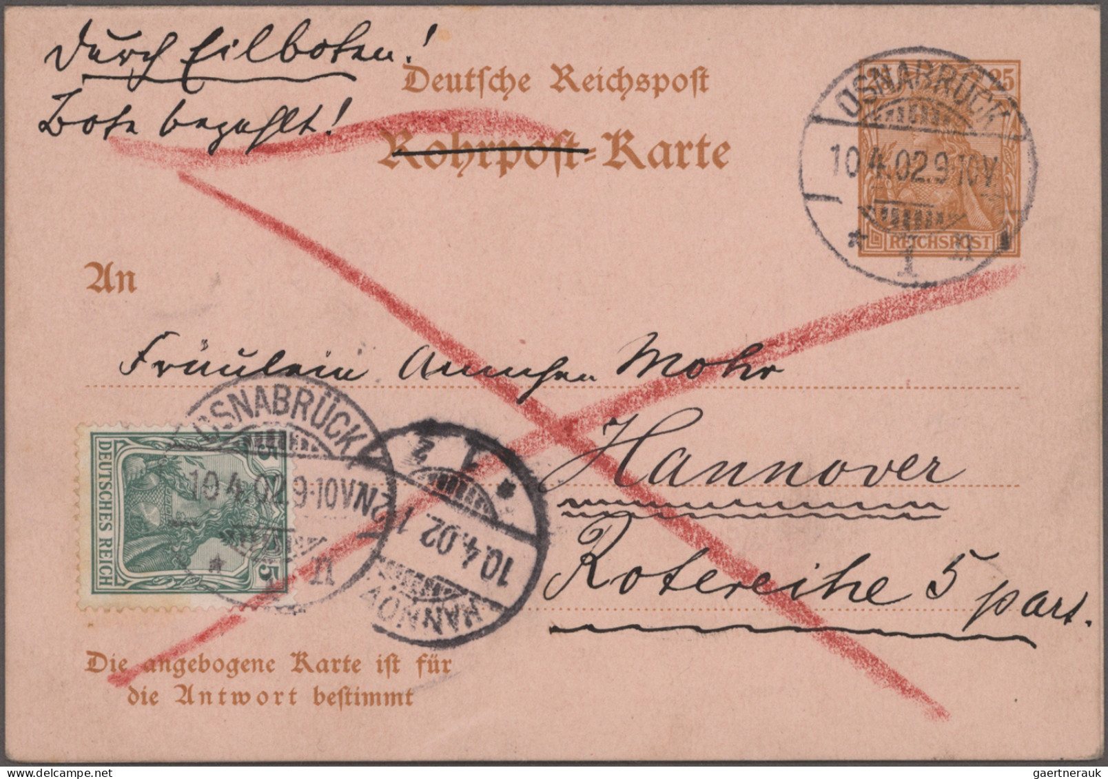 Deutsches Reich - Ganzsachen: 1902/1920, Lot Von Drei Gebrauchten Rohrpostkarten - Otros & Sin Clasificación