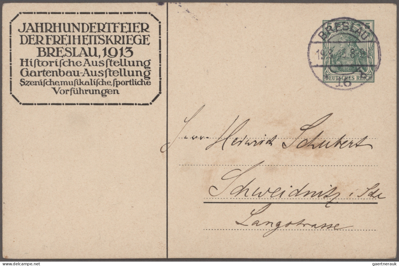 Deutsches Reich - Ganzsachen: 1913, Jahrhundertfeier Breslau, Partie Von Sechs G - Autres & Non Classés