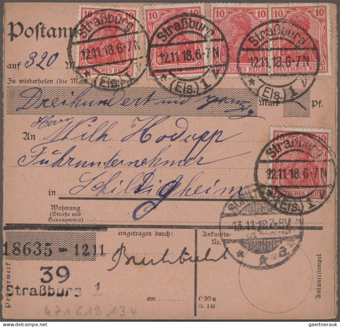 Deutsches Reich - Ganzsachen: 1918, Straßburg 4.11.-30.11., Partie von sieben Po