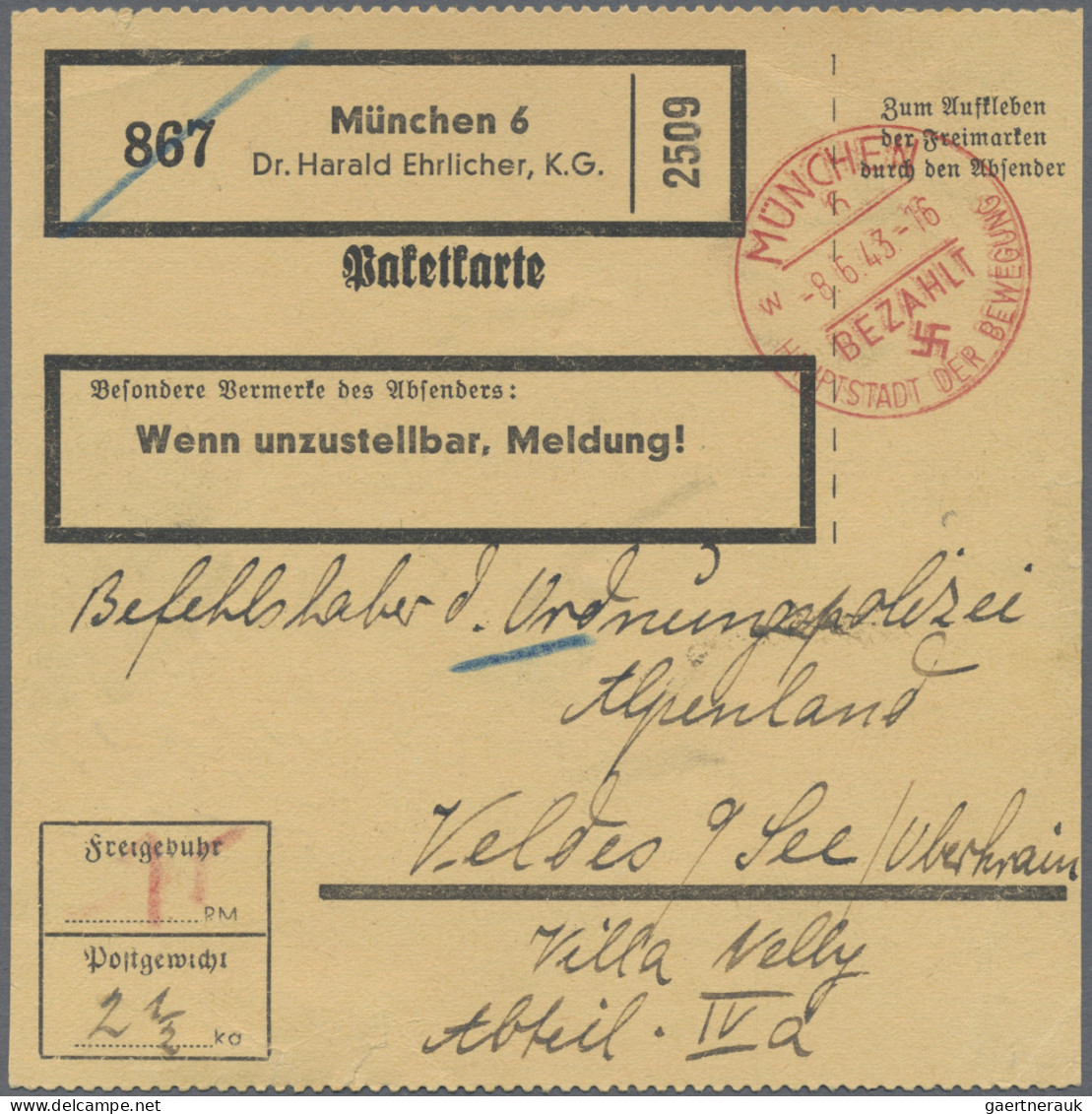 Deutsches Reich - Franco-Stempel: 1911/1943, Francostempel/Gebühr bezahlt, Parti