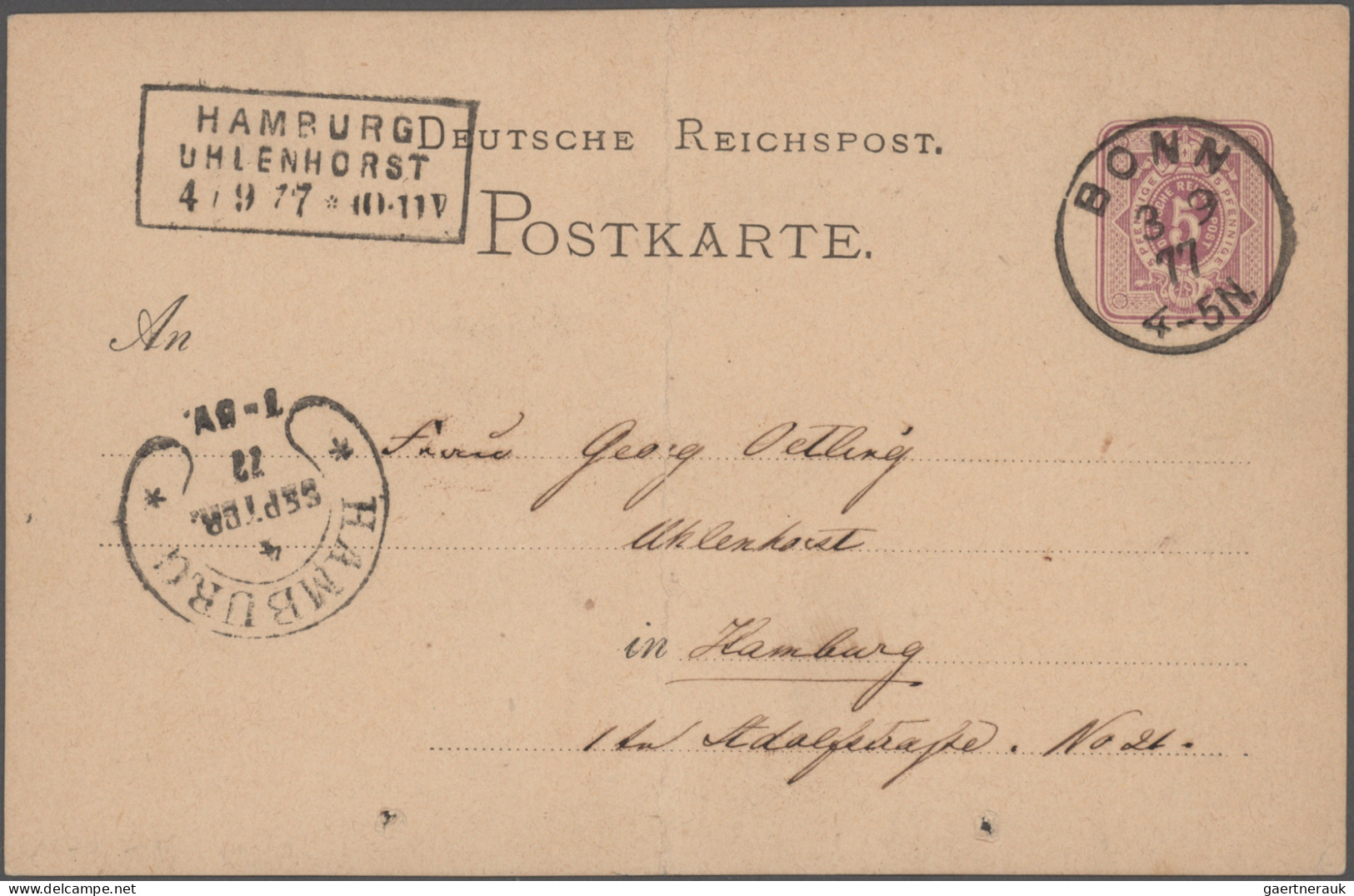 Deutsches Reich - Hufeisenstempel: 1874/1879, HAMBURG, Sieben Eingehende Karten - Máquinas Franqueo (EMA)