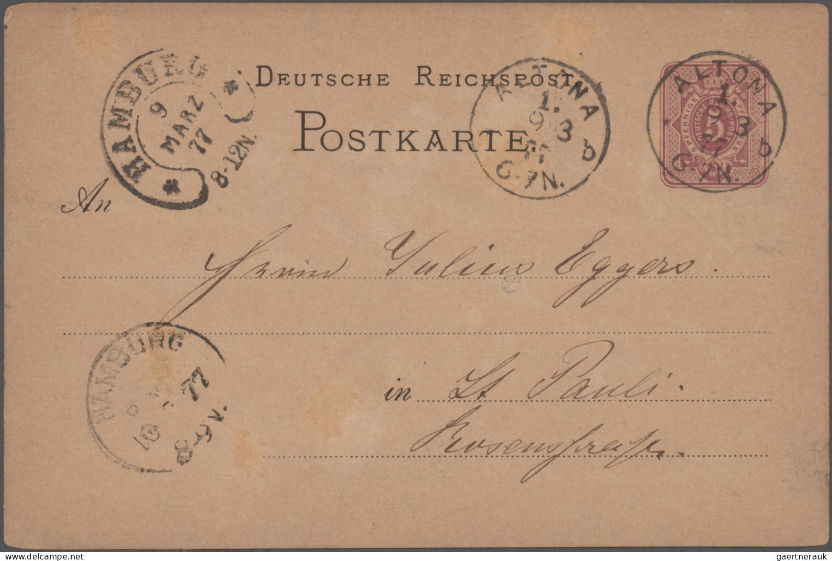 Deutsches Reich - Hufeisenstempel: 1874/1879, HAMBURG, Sieben Eingehende Karten - Maschinenstempel (EMA)