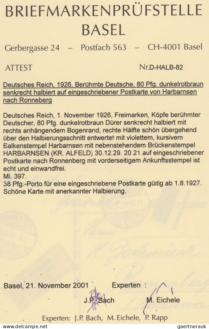 Deutsches Reich - Besonderheiten: 1872/1945 (ca), Halbierungen, Halbierungen, Ha - Other & Unclassified