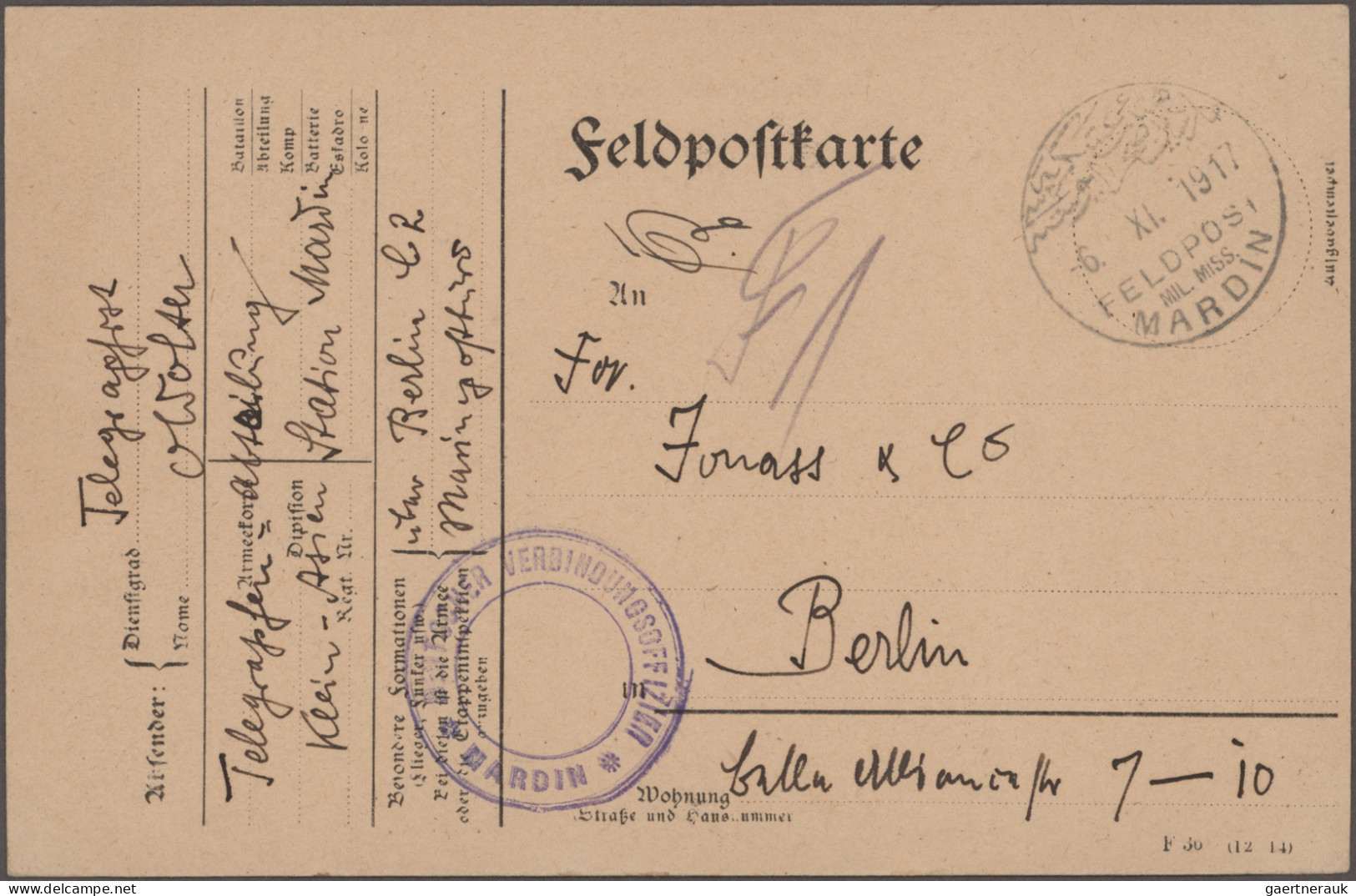 Militärmission: 1916/1918, Kleiner Sammlerbestand Von 36 Belegen Der Dt.Militärm - Deutsche Post In Der Türkei