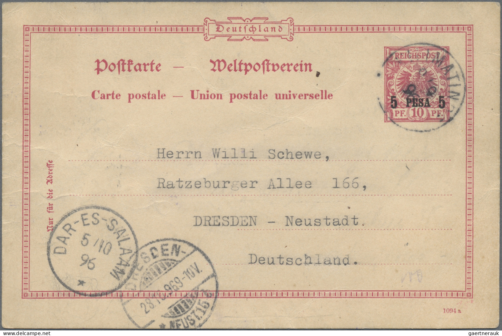 Deutsch-Ostafrika: 1896/1912, Partie von 18 Briefen und Karten, soweit ersichtli