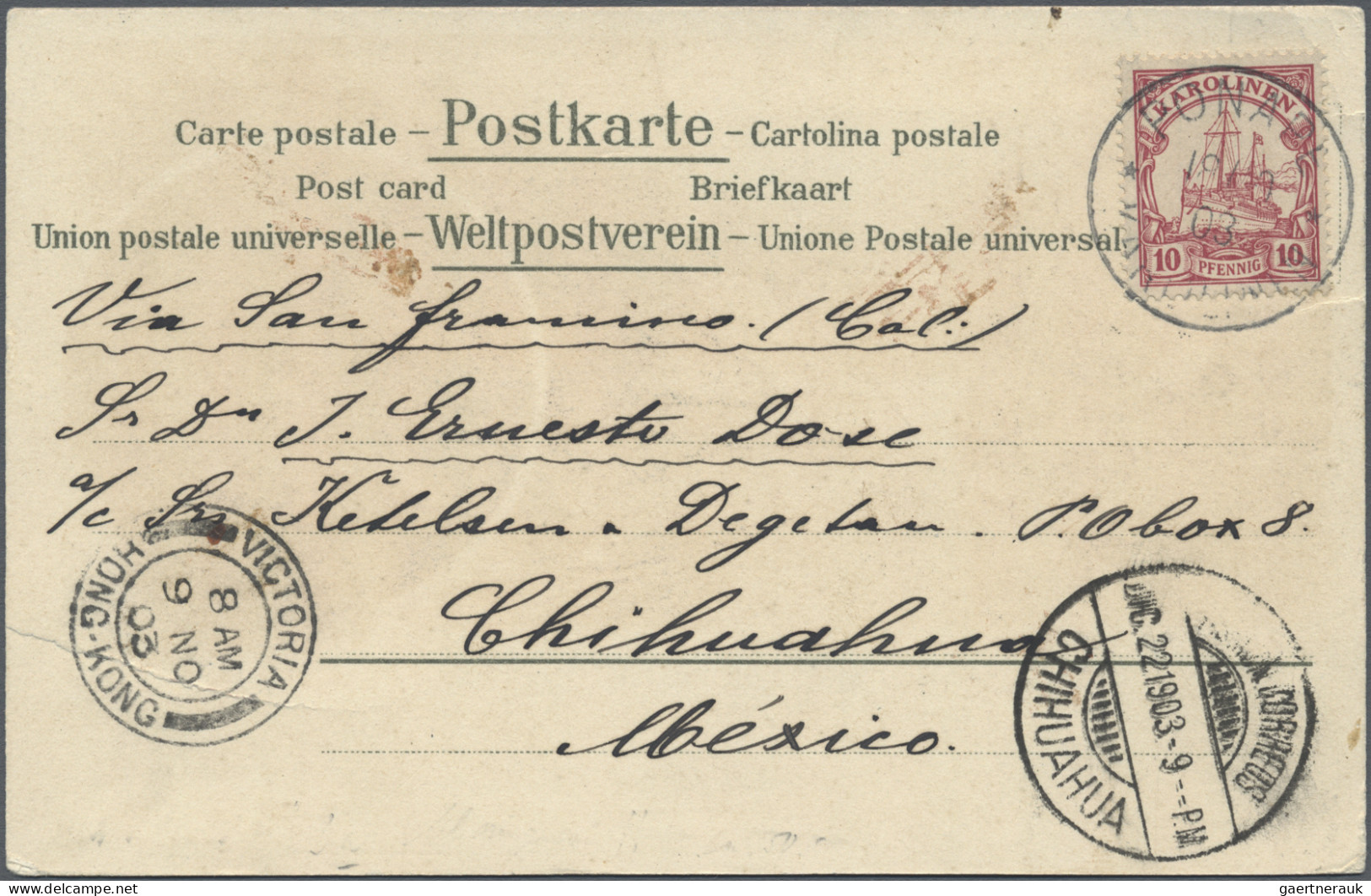 Deutsche Kolonien - Karolinen: 1901/1909 (ca.), 11 Belege Mit Ansichtskarten, Ei - Caroline Islands