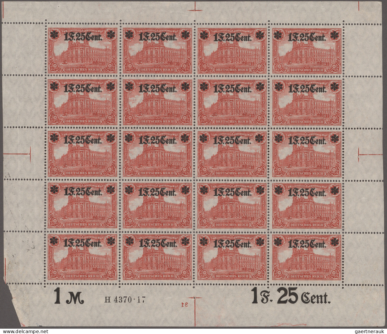 Deutsche Besetzung I. WK: 1914/1923, Umfassender Posten Ganzer Bogen, Großer Bog - Ocupación 1914 – 18