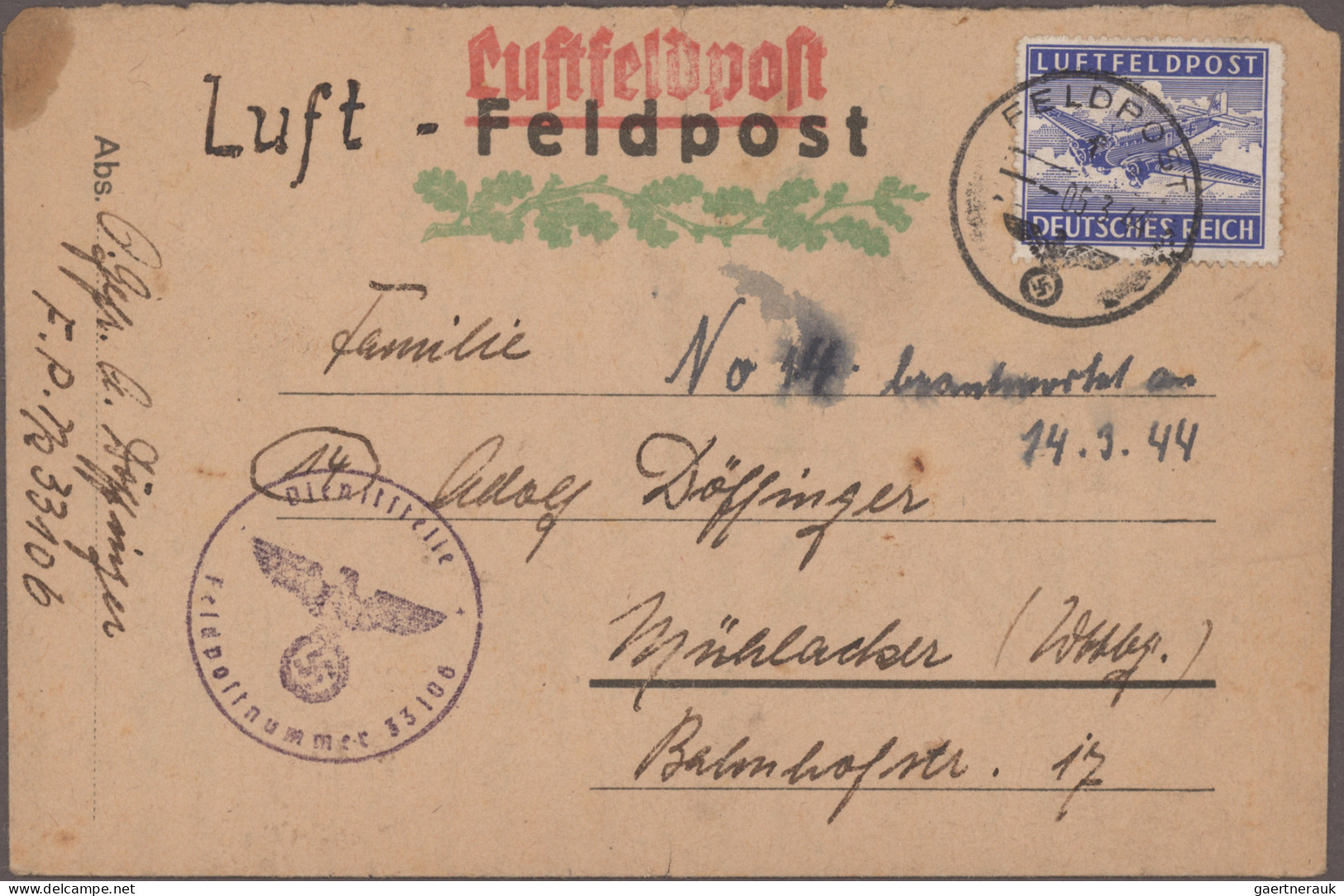 Feldpost 1. Weltkrieg: 1915 - 1944 (ca.), Umfangreiche Sammlung von über 250 Fel