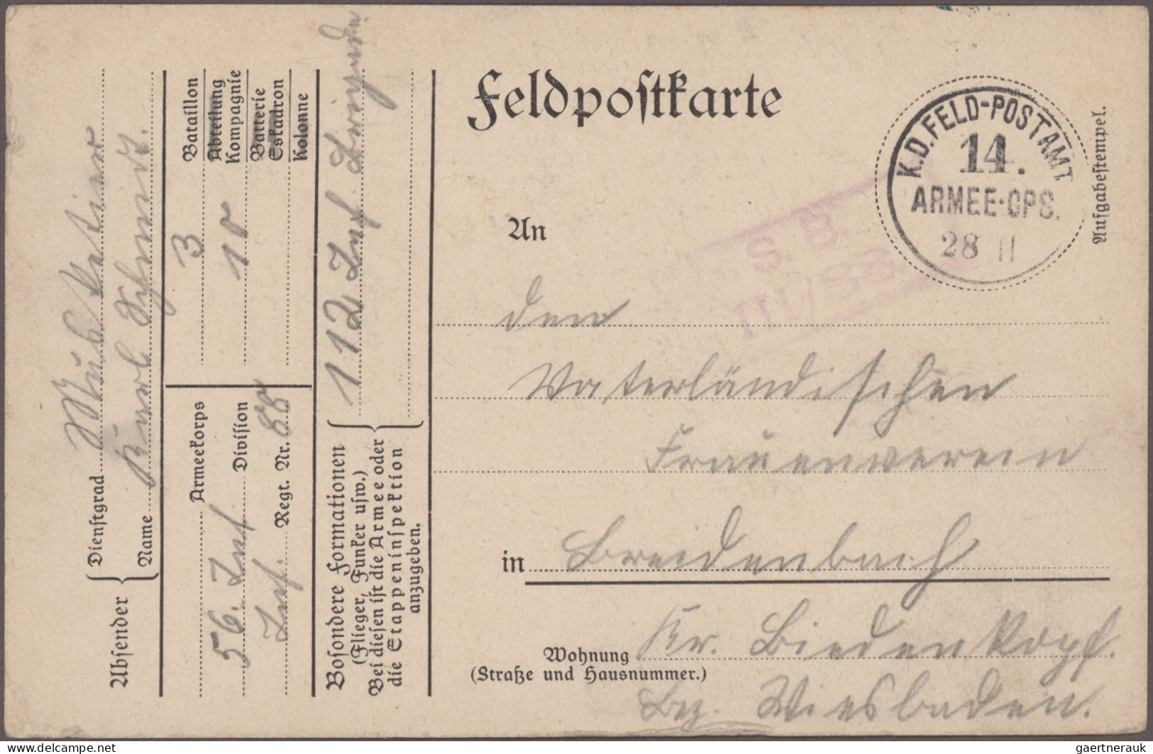 Feldpost 1. Weltkrieg: 1915 - 1944 (ca.), Umfangreiche Sammlung von über 250 Fel