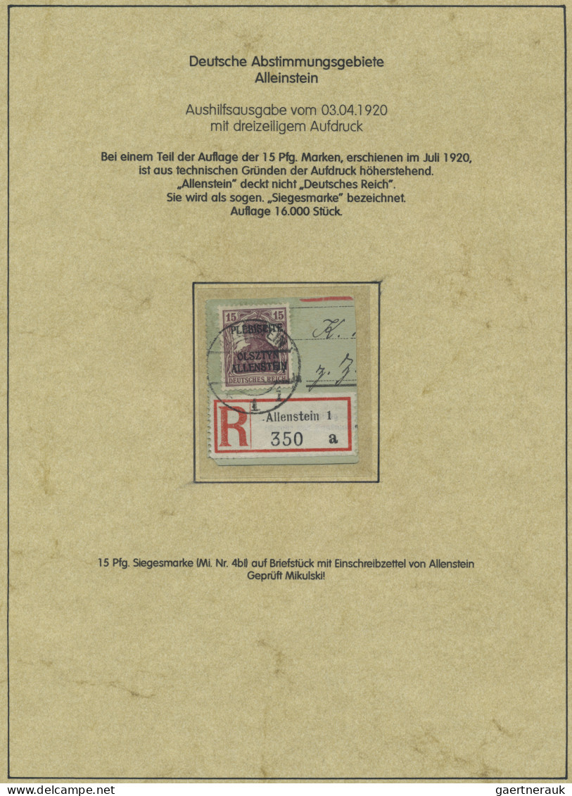 Deutsche Abstimmungsgebiete: Allenstein: 1920, Interessante Sammlung Mit Gestemp - Other & Unclassified