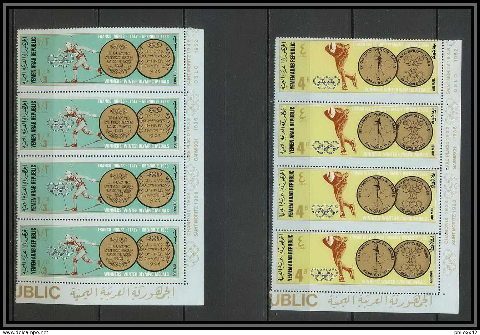 Nord Yemen YAR - 3597c N° 767/772 Cobalt Jeux Olympiques (olympic Games) Winter Grenoble Sapporo 1968 ** MNH Bloc 4 - Winter 1968: Grenoble