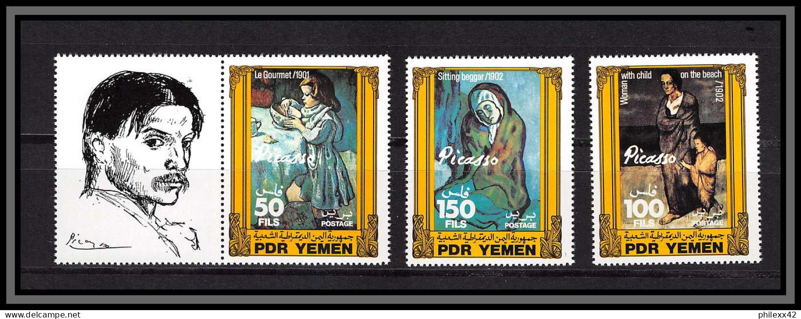 South Yemen PDR 6006a N°309/311 + Bloc 9 Oicasso Tableau (Painting) 1983 ** MNH Cote + 30 Euros - Yémen