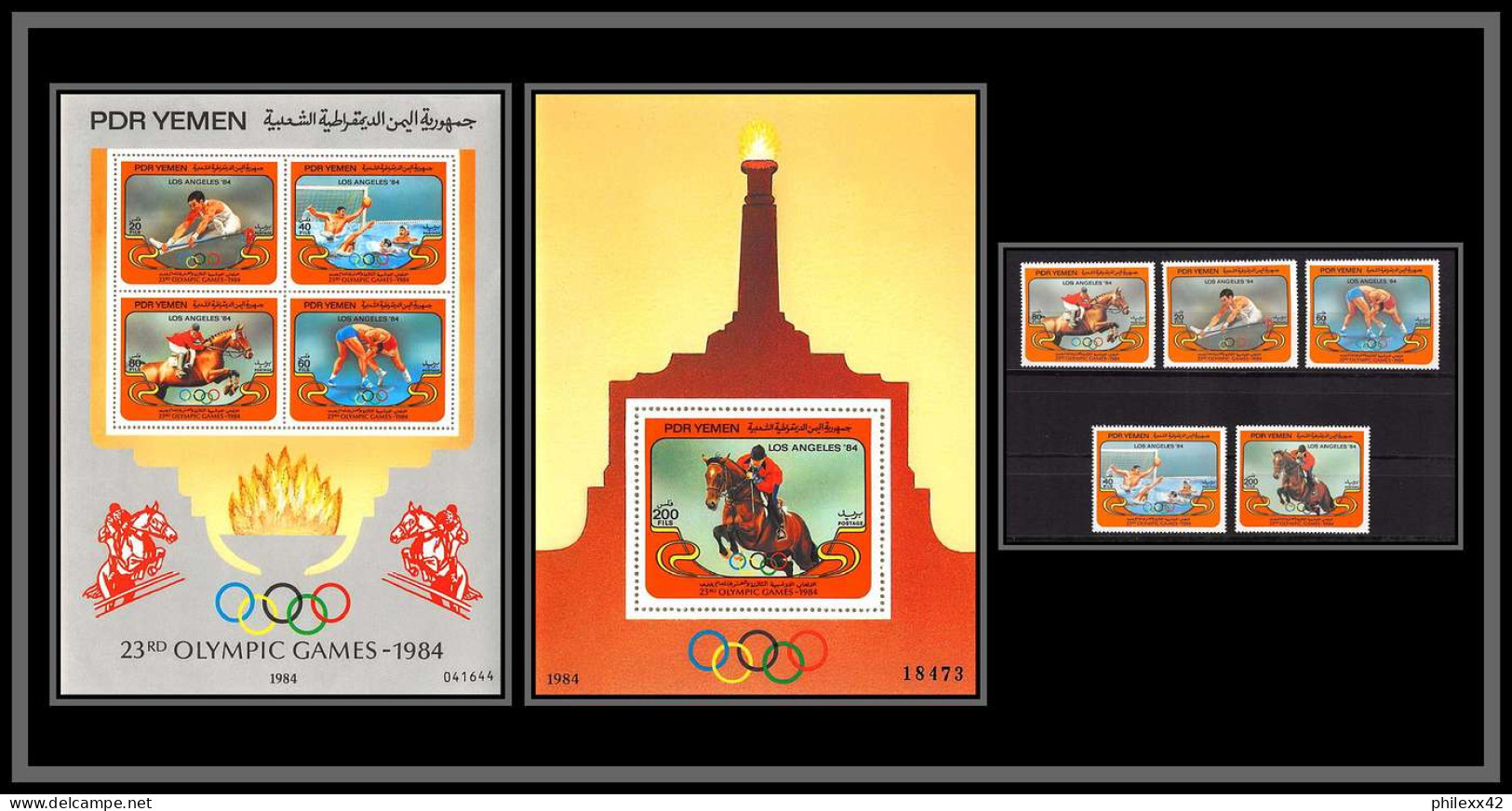 South Yemen PDR 6013 BF 21/22 + 351/355 Jumping Horse1984 ** MNH Jeux Olympiques Olympic Games Los Angelès Cote 72 Euros - Salto