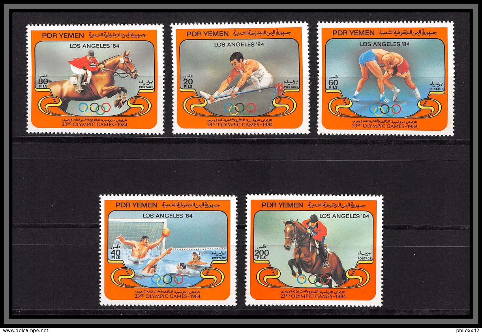 South Yemen PDR 6013 BF 21/22 + 351/355 Jumping Horse1984 ** MNH Jeux Olympiques Olympic Games Los Angelès Cote 72 Euros - Springreiten