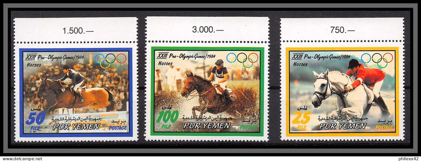 South Yemen PDR 6015c N°312/314 Jumping Horse Jeux Olympiques (olympic Games) Los Angeles 1983/1984 MNH Bord De Feuille - Yémen