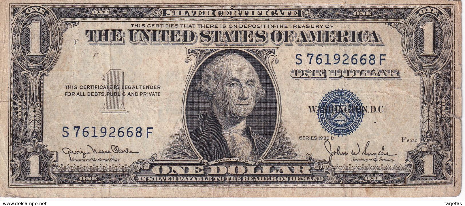 BILLETE DE ESTADOS UNIDOS DE 1 DOLLAR DEL AÑO 1935 LETRA D WASHINGTON  (BANK NOTE) - Certificaten Van Zilver (1928-1957)