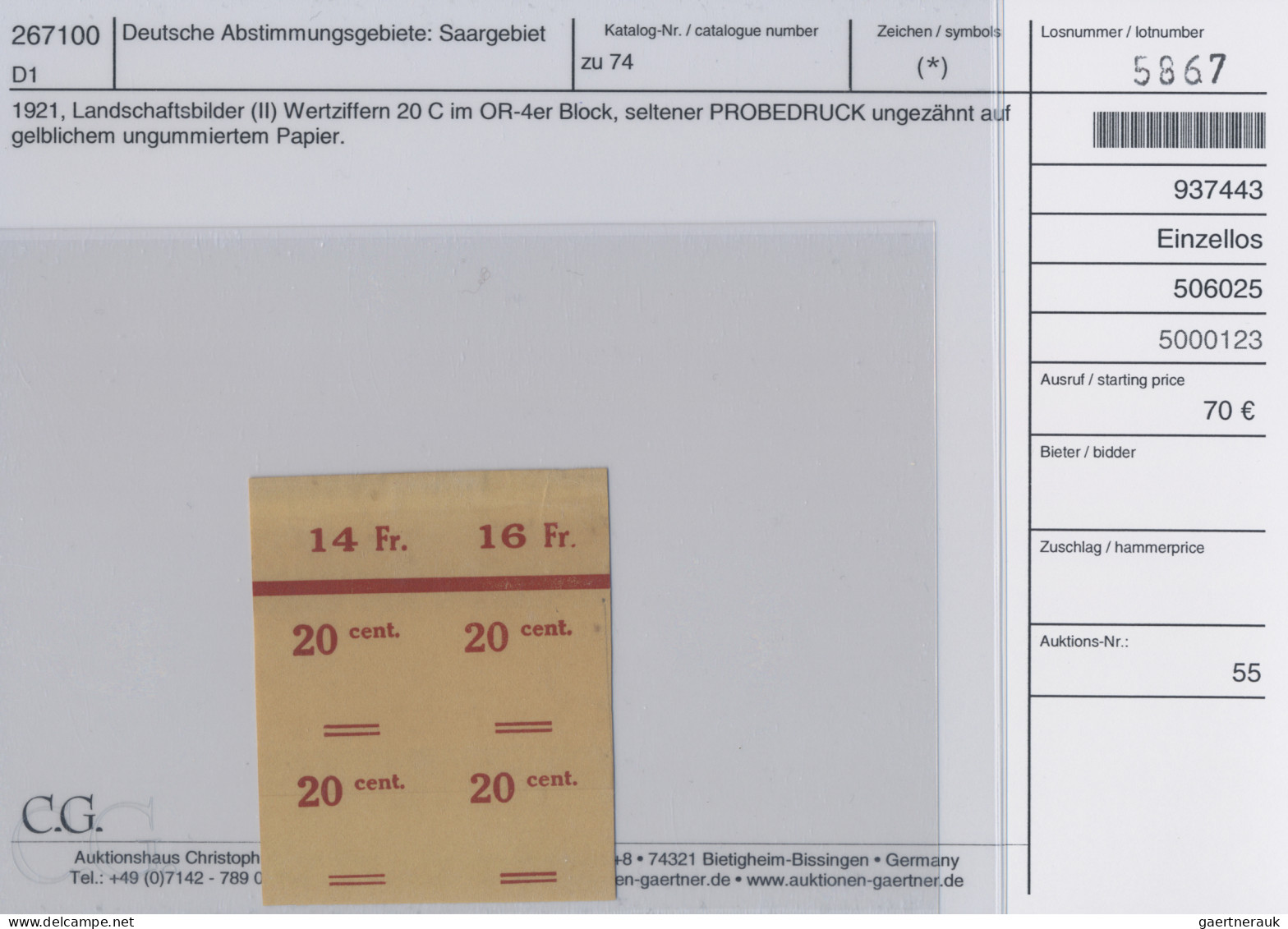 Deutsche Abstimmungsgebiete: Saargebiet: 1921, Landschaften I 50 Pf Tiefschwarz - Nuevos