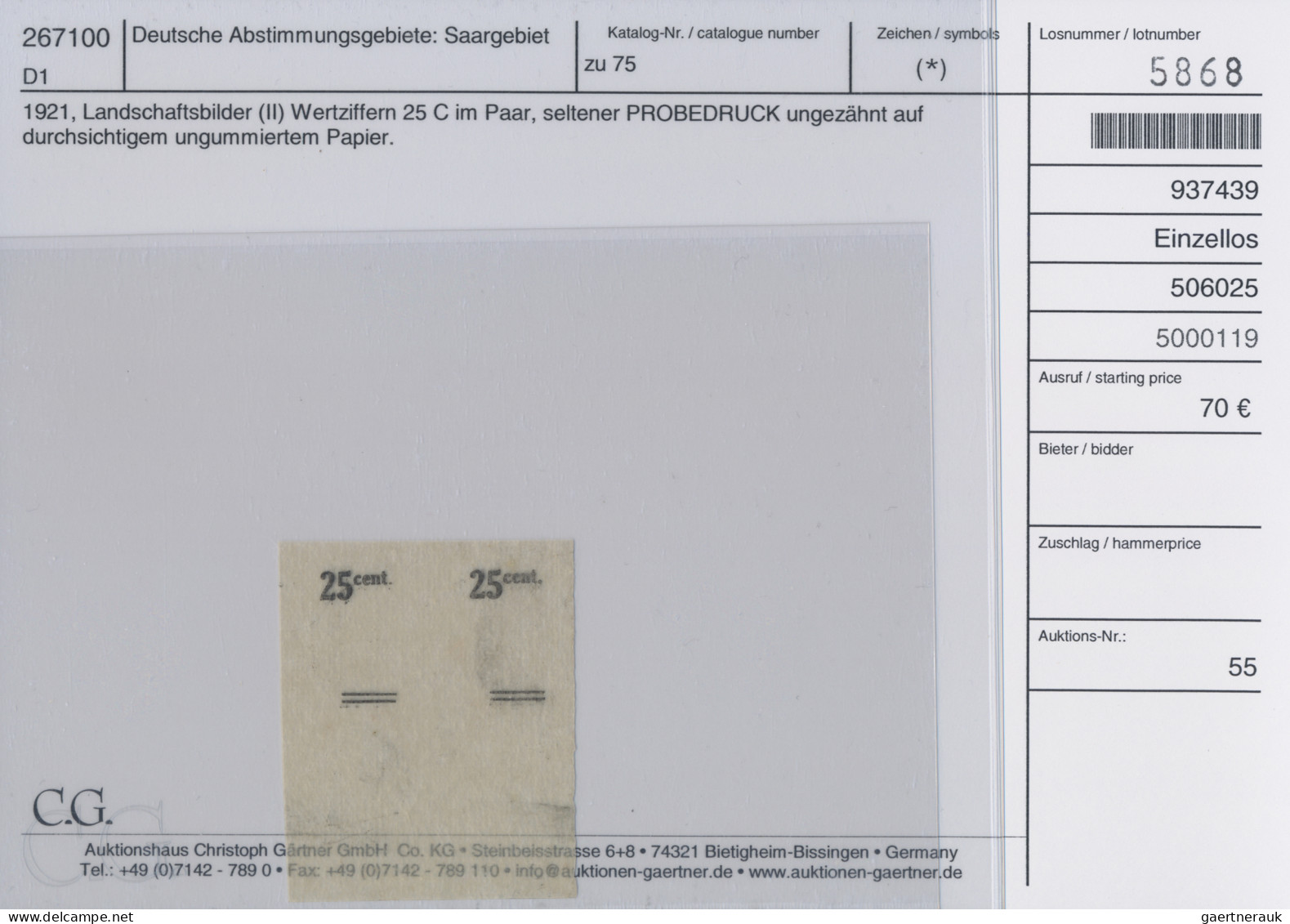 Deutsche Abstimmungsgebiete: Saargebiet: 1921, Landschaften I 50 Pf Tiefschwarz - Ungebraucht