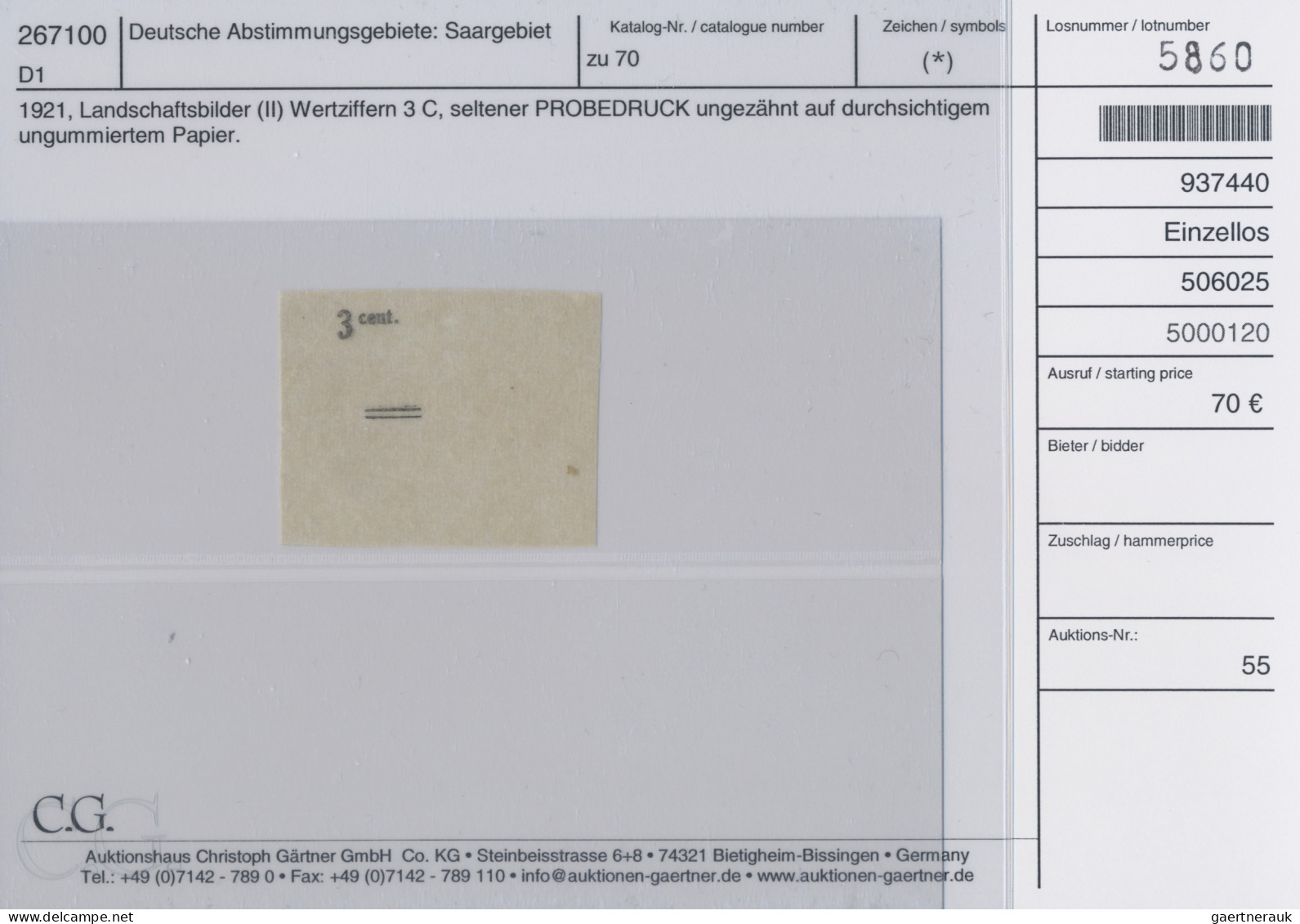 Deutsche Abstimmungsgebiete: Saargebiet: 1921, Landschaften I 50 Pf Tiefschwarz - Neufs