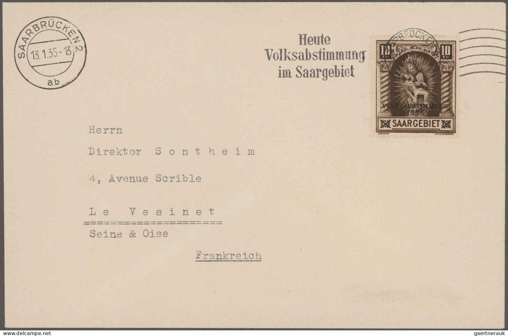 Deutsche Abstimmungsgebiete: Saargebiet: 1934/1935 "VOLKSABSTIMMUNG": 30 Belege - Brieven En Documenten