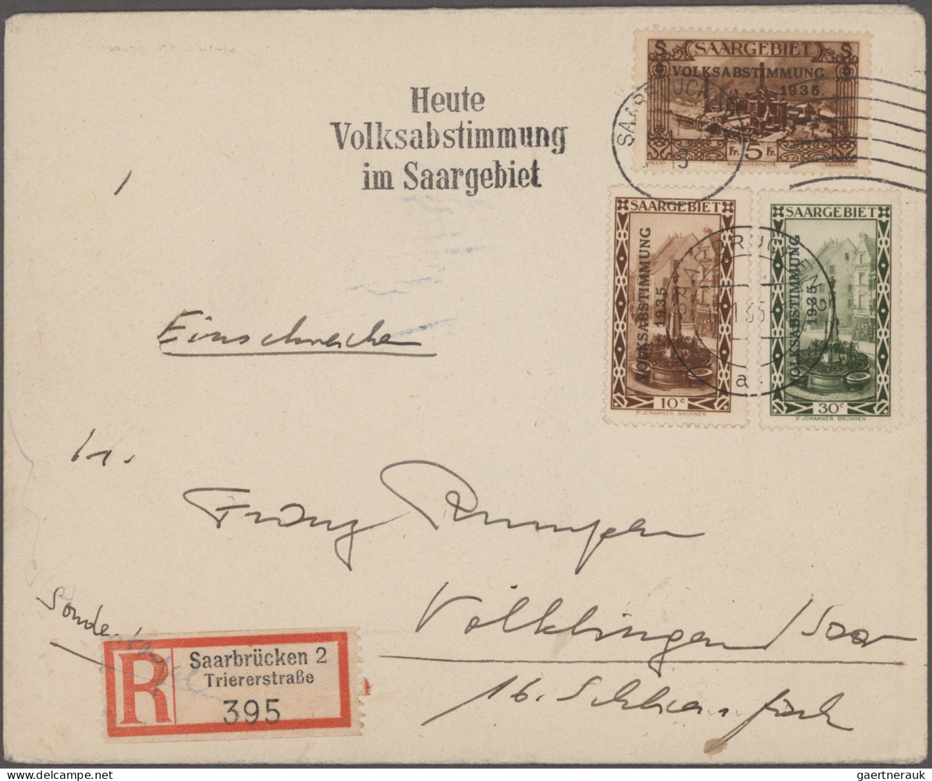 Deutsche Abstimmungsgebiete: Saargebiet: 1934/1935 "VOLKSABSTIMMUNG": 30 Belege - Briefe U. Dokumente