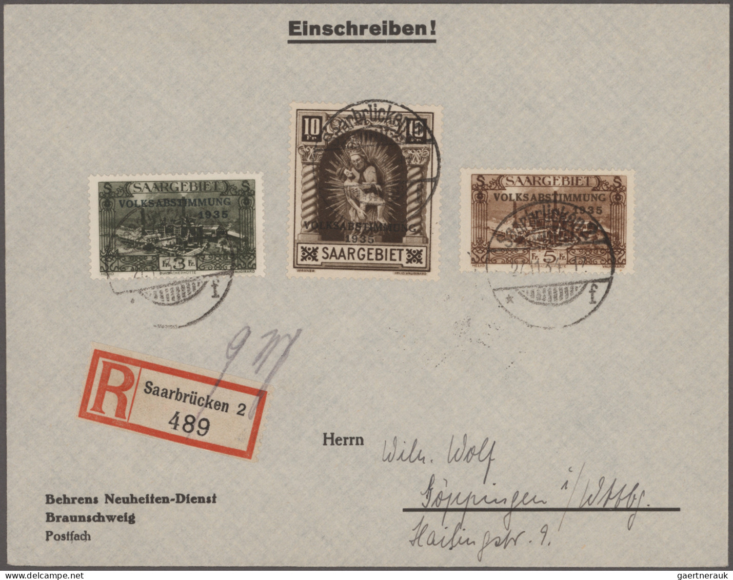 Deutsche Abstimmungsgebiete: Saargebiet: 1934/1935 "VOLKSABSTIMMUNG": 30 Belege