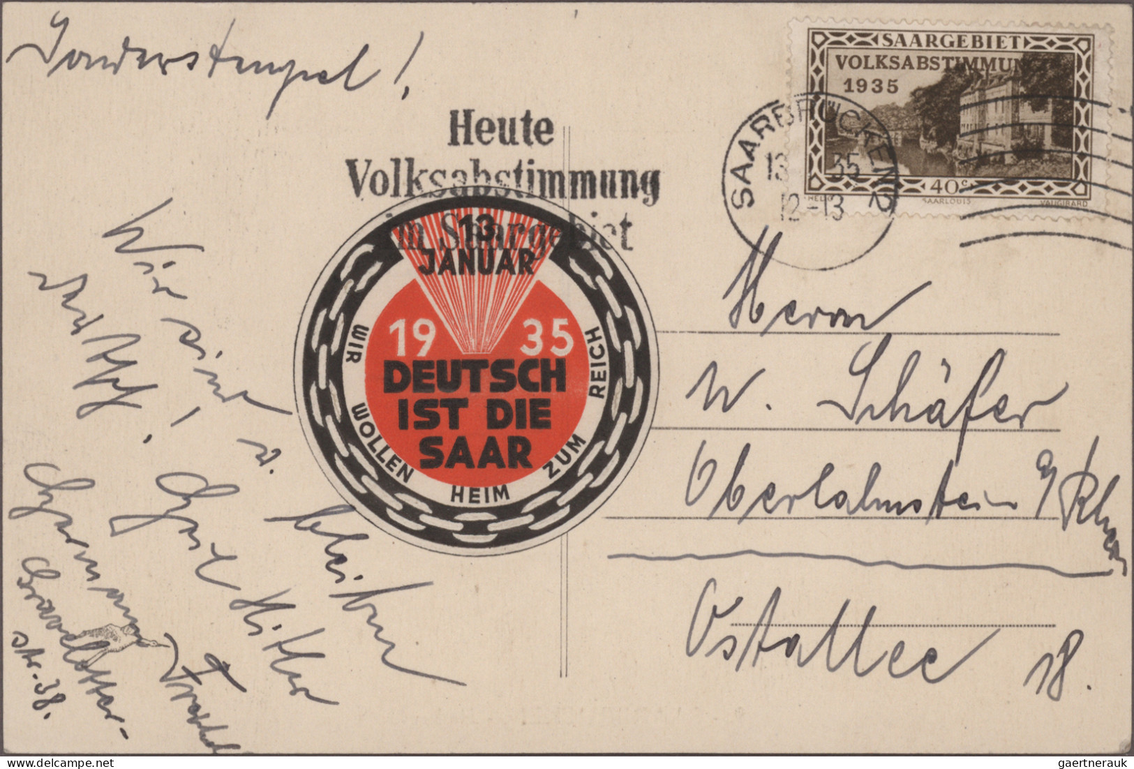 Deutsche Abstimmungsgebiete: Saargebiet: 1934/1935 "VOLKSABSTIMMUNG": 85 Belege - Briefe U. Dokumente