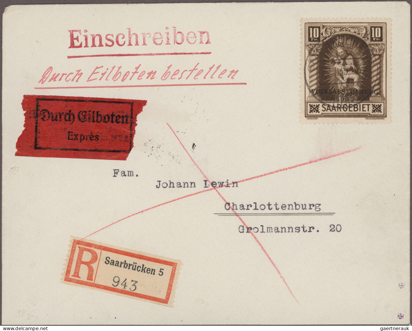 Deutsche Abstimmungsgebiete: Saargebiet: 1934/1935 "VOLKSABSTIMMUNG": 85 Belege