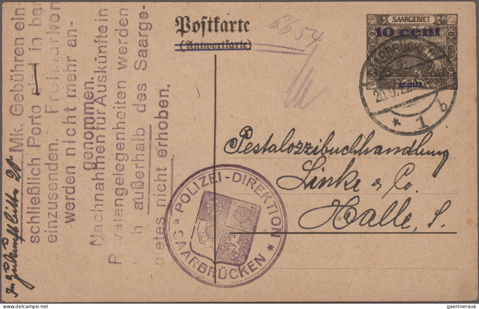 Deutsche Abstimmungsgebiete: Saargebiet - Ganzsachen: 1920-1933 Kollektion Von M - Enteros Postales