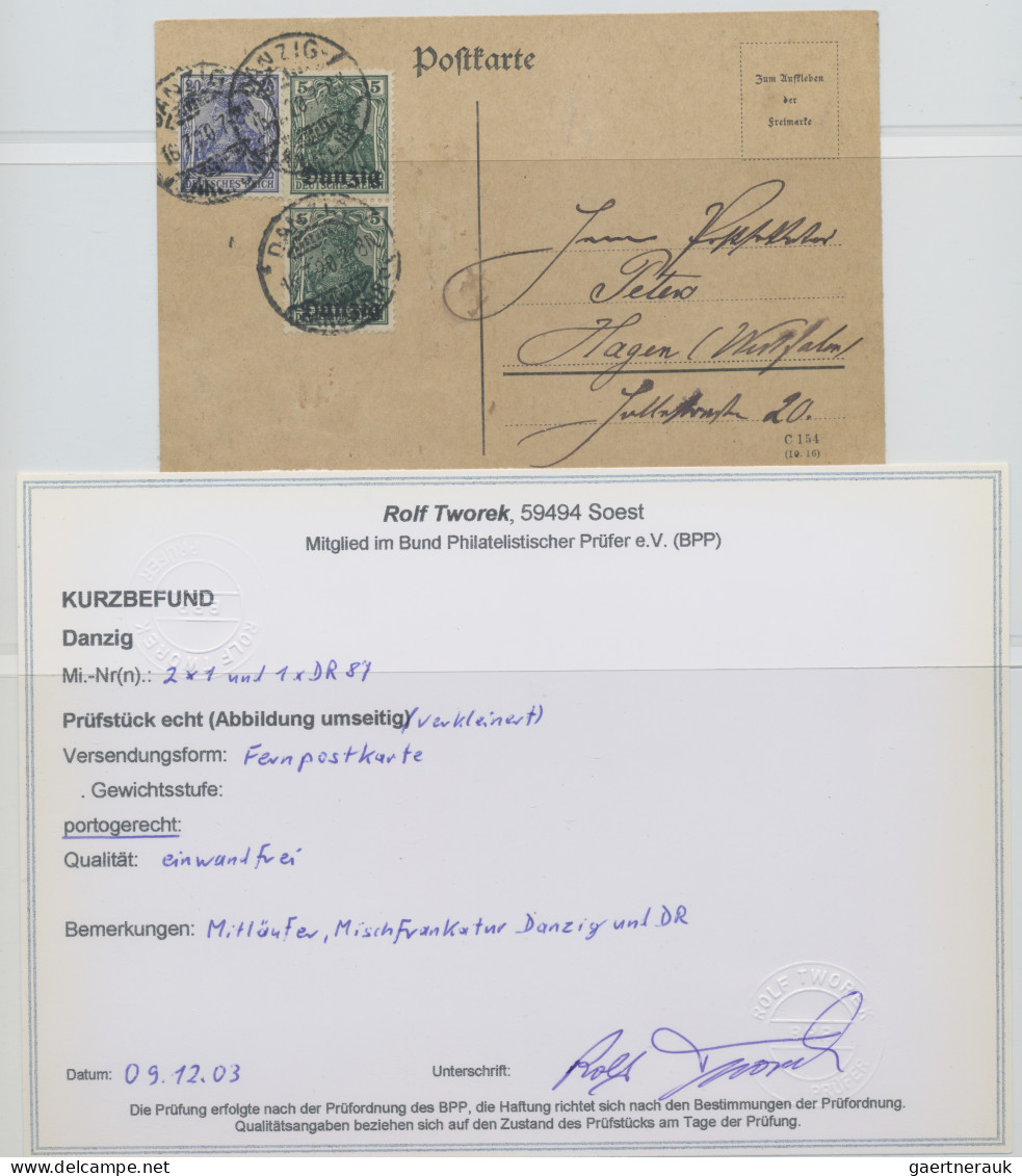 Danzig: 1920/1939, Partie von 16 Briefen und Karten, alle mit BPP-Kurzbefund/-At