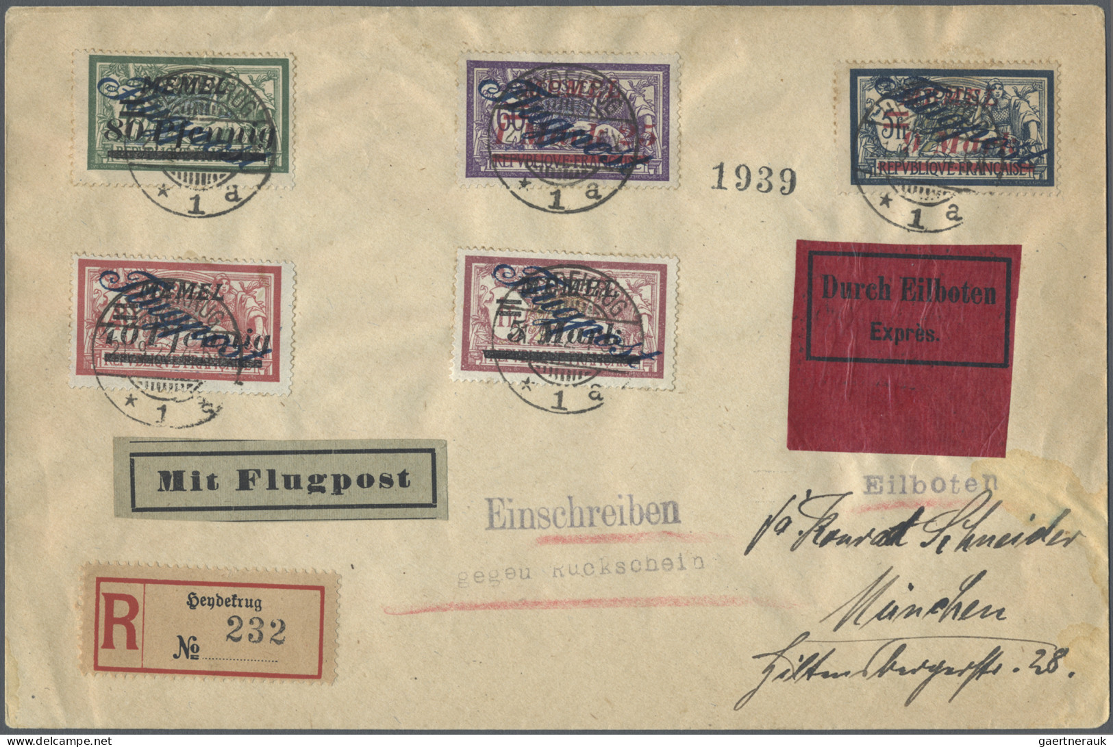 Memel: 1920/2023 (ca), Hübsches Konvolut Von über 100 Belegen Mit Wert- Und Flug - Memel (Klaipeda) 1923