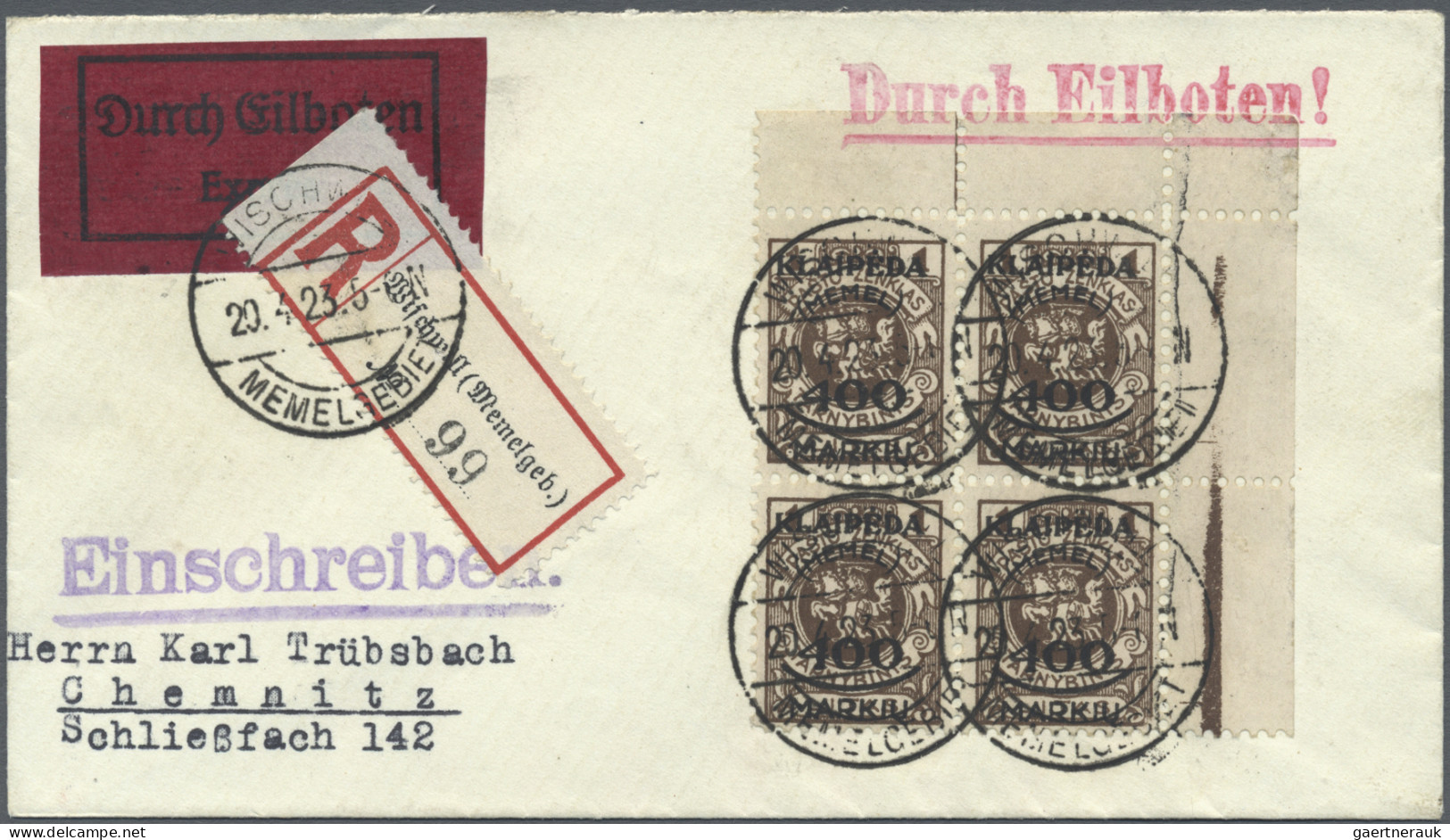 Memel: 1920/2023 (ca), Hübsches Konvolut Von über 100 Belegen Mit Wert- Und Flug - Memel (Klaïpeda) 1923